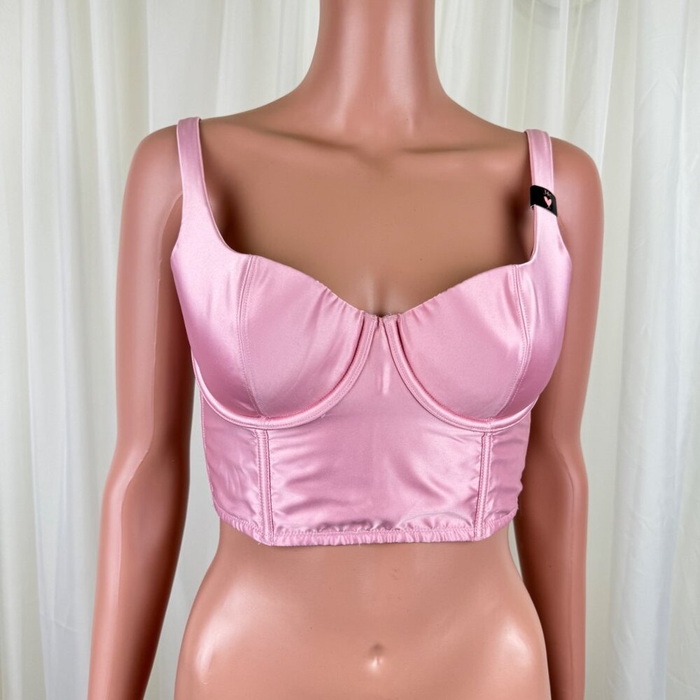 NWT Victoria’s Secret Satin Scoop Bra Top Longline Bustier Dusty Pink 32C 396293